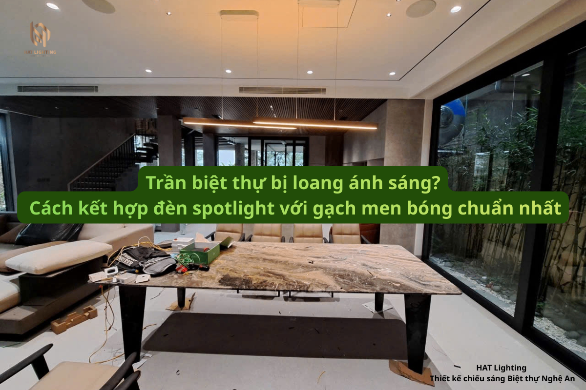 Tại sao trần nhà biệt thự bị loang ánh sáng? Cách kết hợp đèn spotlight với gạch men bóng chuẩn nhất